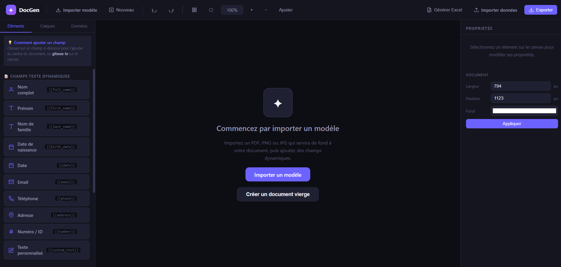 DocGen — Interface de génération de documents